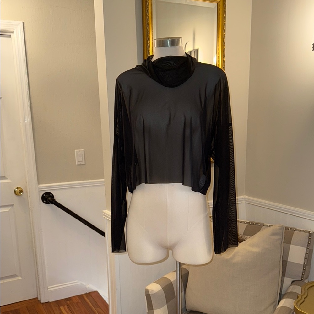 Lanston Sport Black Sheer Long Sleeve Turtleneck. Size medium. Like new.
